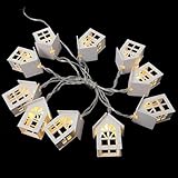 DIYEAH Holzhaus Lichterkette 10 LED 1m Warmweiß Weihnachtsbaum USB Dekoration für Stimmungsvolle Beleuchtung