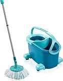 Leifheit Set Clean Twist Disc Mop Ergo 2.0 mit Rollwagen, Bodenwischer mit Mikrofaser Bezug für nebelfeuchte Reinigung auf Fliesen und Laminat, Wischmopp mit Click-System und Schleudertechnologie