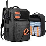 WEFLIER Angelrucksack mit Rutenhalter 48L Taktische Angeln Schultertasche militär Rucksack,Wasserdicht Angeltasche,Schwarz,46×35×30CM