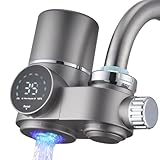 HOMELODY Wasserfilter Wasserhahn mit LED Anzeige, Trinkwasserfilter für Zuhause Küche, entfernt Chlor, Schwermetalle und schlechten Geschmack, Wasserfilter Trinkwasser mit Blaulicht (Inkl. Filter*1)