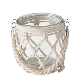 ReWu Windlicht im Boho Stil mit Makramee Verzierung aus Glas und Baumwolle H 14 cm Ø 14 cm Boho Deko Kerzenhalter
