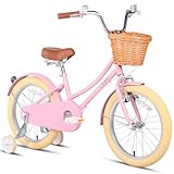 Glerc 18 Zoll Kinder Mädchen Fahrrad für 14 Jahre alt kleine Mädchen Retro Vintage-Stil Fahrräder mit Korb Training Räder und Glocke, Rosa