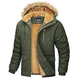 MAGCOMSEN Herren Wintermantel Parka Warme Outdoorjacke Fleece Winddicht Kapuzenjacke Herren Gefüttert Arbeitsjacke Verdickt Übergangsjacke Wandern Trekkingjacke Armeegrün XL