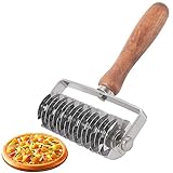 Gitterroller, Gitterwalze, Edelstahl Gitterwalze, Nudelschneider Edelstahl, Pizza Gitter Roller, Edelstahl Gitterroller mit Holzgriff zum Schneiden von Teig, Pizzaboden, Backen