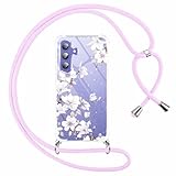 Foonary Handykette Glitzer Handyhülle für Samsung Galaxy A54 5G 6,4' Hülle mit Band Kette Transparent Silikon Case Cover Kordel zum Umhängen Aesthetic Muster Schutzhülle für Samsung A54 5G,Blumen