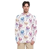 Süße Quallen weiße Herren-Sonnen-Shirts, Kapuzenpullover, langärmelig, für Erwachsene, Rashguards, Angelshirt, LSF 50+, S, Süße Qualle, weiß, Medium