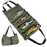 Werkzeug Rolltasche, Werkzeugtasche Klein, Werkzeugtasche Leer, Werkzeugrolle mit 5 Reißverschlusstaschen, Canvas Schraubenschlüssel werkzeugtasche für Elektriker Klempner Handwerker-Grün