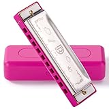 JDR Mundharmonika, 10 Löcher, 20 Töne, mit 1 mm Plattenstruktur, für Anfänger, Kinder, Musiker geeignet für jeden Anlass, wie Blues, Folk, Jazz und Pop (rose)