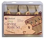 FLEXCUT Carving Knife Set 4 Piece, Schnitzmesser, Holzgriff, Kerbschnitzmesser, Kohlenstoffreicher Klingenstahl, Werkzeugrolle, Wood Carving, scharfes Messer für Holz Schnitzwerkzeug, Bastler,