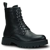 Cultz Essential 8 Eyelet Stiefeletten mit Reißverschluss Combat Boots Damen Stiefel Schwarz 40