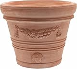 Pflanzgefäß Blumentopf Übertopf konisch rund mit Girlande Festonato Echtes Terrakotta -Handarbeit- ABSOLUT FROSTFEST (30cm)