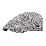 1 Packung Newsboy-Mützen für Männer, Schiebermütze aus Baumwolle, verstellbar, atmungsaktiv, irischer Cabbie-Fahrhut, Jagdhut Schirmmütze Damen Kariert (Grey, One Size)