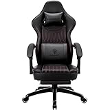 Dowinx Gaming Stuhl mit Frühling Kissen,Racing Gamer Stuhl mit Massage Lendenwirbelstütze, Ergonomischer Gaming Sessel mit Fußstütze Bürostuhl PU Leder Schwarz