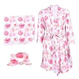 SAFIGLE Umstands bademantel aus Hochwertiger Baumwolle Puckdecke und Kopftuch Atmungsaktiv Hautfreundlich Bedruckt für Schwangerschaft und Neugeborene Maternity Robe