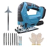 LADAMI Akku-Stichsäge Kompatibel mit Makita, für Einhell, für Bosch Akkus,7 Stufige Variable Geschwindigkeitsregelung, Kabellose Stichsäge mit Sägeblatt für Holz、PVC und Metall (without Battery)