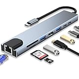 HUB, 8-in-1 Adapter mit 4K-HDMI, Type C 100W PD, USB C Port, USB 3.0, RJ45 Ethernet, SD/TF-Kartenles, Docking Station Kompatibel mit MacBook Pro/Air Laptop und Andere Geräte