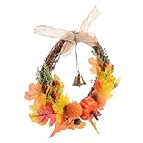 Garneck Thanksgiving Türkranz mit Ahornblättern Kürbis und Glocke Herbstliche Girlande für Erntedankfest Dekoratives Herbstaccessoire für Haustür und Innenraum