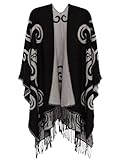 DiaryLook Damen Poncho Schal Winter Cardigan Übergroße Cape Elegant Poncho Für Frauen Umhang Damen Warm Geschenk Für Mutter Schwarze und Weiße Druck