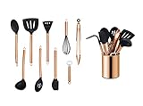 Echtwerk Küchenuntensilien, 10-teiliges Küchenhelfer-Set, Küchenzubehör, Kochbesteck mit Edelstahlgriff, Kochset mit Utensilienhalter, Kochzubehör, Antihaft Silikon Haushaltshelfer, Kupfer-Edition