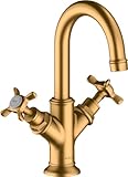 hansgrohe AXOR Montreux 2-Griff-Waschtischarmatur 160, Zugstangen-Ablaufgarnitur, für Handwaschbecken, 16505250, Farbe: Brushed Gold Optic