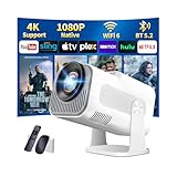 Beamer 4K Projektor Full HD 1080P Android Tragbarer Projektor, Mini Beamer mit WiFi 6 und Bluetooth 5.2 & 270° Dreh Proyector, Intelligenter 4K für PC/HDMI/USB, mit Maus und Fernbedienung, Weiß