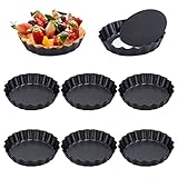 Jesustree Tarteform mit Hebeboden, 8 Stück Quicheform Klein Tartelette Förmchen Abnehmbare Basis, Antihaftbeschichtung 10 cm Rund Pie Form, Obstkuchenform Tarte Backform Wellenrand