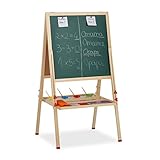 Relaxdays Standtafel Kinder, höhenverstellbar & magnetisch, Holz, Whiteboard & Kreidetafel, 122-160 x 65 x 69 cm, Natur, Wood