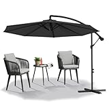 Froadp Höhenverstellbar Ampelschirme mit Kurbel Alu Sonnenschirme UV40+ Sonnenschutz Balkonschirm Windfest Gartenschrime Wasserdichte Marktschirm für Patio Terrase (Ø300cm, Dunkelgrau)