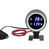 Digitales Temperaturmessgerät, LED-Voltmeter, Rundes Messgerät mit E-Licht für Auto, Motorrad, ATV, 9–36 V Gleichstrom