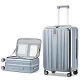 Hanke Koffer Mittelgroß PC Hartschalenkoffer mit 360° Spinner Silent-Räder Frontöffnung Reisekoffer Aluminium Koffer mit TSA-Schloss 66cm(88L), Grau