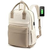 LOVEVOOK Rucksack Damen, 15,6 Zoll Laptop Schulrucksack Mädchen Teenager mit Laptopfach, Wasserdichter Schultasche Daypack Elegant für Schule Uni Reise Arbeit, Khaki Beige