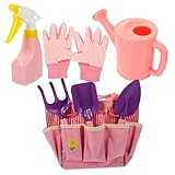 GARVALON Gartenset Teilig mit Gießkanne Handschuhen Metall Rechen Schaufel Handspachtel und Tragetasche Leichtes Outdoor Gartenwerkzeug für Mädchen und Jungen zum Pflanzen und Gärtnern