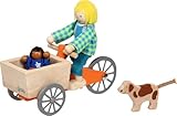 goki Lastenfahrrad mit 2 Biegepuppen und Hund: Lastenrad: 16 x 6,8 x 7,5 cm, Holz, Textil, 4 Teile, per Set, Braun