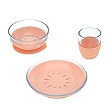 LÄSSIG Kindergeschirr Set Glas (Becher Schüssel Teller) robust mit Silikonuntersatz, spülmaschinengeeignet und mikrowellengeeignet/Dish Set Glass/Silicone Orange