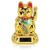 HERCHR Glückliche Glückskatze, Winkende Katze, Solarbetriebene Süße Winkende Katze, Viel Glück, Chinesische Glückskatze, Dekoration, Winkender Arm, Statue, Figur Für Zuhause, Auto, Ornament(Gold)