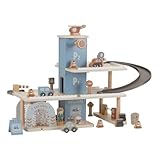 Little Dutch Parkhaus Parkgarage 3 Etagen aus Holz Spielset mit viel Zubehör - blau