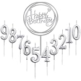 10 Stück Nummer 0-9 Geburtstag Ziffer Kuchen Kerzen + 1 Stück Brief Alles Gute zum Geburtstag Glitter Cake Topper Dekoration Kuchen Nummer Digitale Kerzen für Hochzeit (Silber)