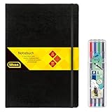 Idena 90334 - Notizbuch DIN A4 mit 192 Seiten, kariert, inkl. 4 STAEDTLER Triplus Fineliner mit superfeiner, metallgefasster Spitze, 0.3 mm