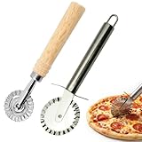 MmotZsb Teigrädchen, 2-teiliges Set mit Holz- und Edelstahlgriff, 16 cm, ideal für Backen und Teigbearbeitung, praktisches Küchenwerkzeug