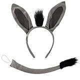 ATSNOSH 2 Stück Esel Kostüm Set, Tier Kostüm Set, Haarreif mit Ohren, Schwanz, Party Dekoration Zubehör, Tier Verkleiden Set, Karneval, Fasching, Maskerade, Cosplay (Grau)