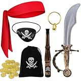 Raxfekro Piratenkostüm Kinder 7-Teiliges Set, Unisex Kids Kostüm Pirat, Geeignet für Kinder, Die An Karneval in Die Rolle Eines Piraten Schlüpfen