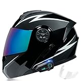 Bluetooth Motorrad Klapphelm Motorradhelm mit Doppelvisier und Mikrofon für Automatische Antwort ECE Zertifiziert Racing-Crash-Helm für Erwachsene Damen und Herren