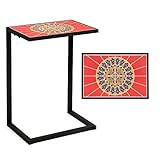 GIANTEX C-förmiger Beistelltisch, Sofatisch mit Metallrahmen & gefliester Tischplatte, Indoor & Outdoor Mosaik Kaffeetisch, für Wohnzimmer, Balkon, Terrasse & Pool, 46,5 × 32 × 65,5 cm, rot