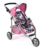 Bayer Chic 2000 - Puppenbuggy Lola, Jogging-Buggy, Puppenjogger, Puppenwagen, Einhorn, 612-43, Navy, Pink, 70 * 33 * 62 cm