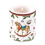 Ambiente Kerze Stumpenkerze Wachswindlicht 10 cm hoch Brenndauer ca 45h Schaukelpferd in Weihnachtsdekoration Tisch Deko