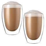 PRITOK Latte Macchiato Gläser Doppelwandig: 2er-Set 450ml Doppelwandige Kaffeegläser aus Borosilikatglas, Cappuccino Tassen Teegläser Isolierte Kaffeetassen, Spülmaschinengeeignet