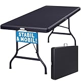 Casaria® Gartentisch klappbar Polyrattan Campingtisch 180x75cm Wetterfest Tragegriff Klapptisch Kunststoff Tisch Garten Balkon Camping Buffettisch Schwarz