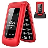 uleway Seniorenhandy Klapphandy ohne Vertrag,GSM Großtasten Mobiltelefon SOS Notruffunktion,Taschenlampe,FM Radio,1.77 + 2.4 Zoll Dual Display Einfach Handy für Senioren mit Ladestation (Rot)