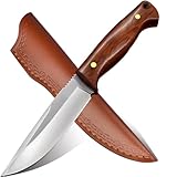 MIWOOHO Survival Outdoor Messer Jagdmesser Scharf Bushcraft D2 Stahl überlebensmesser Feststehend Klinge Helle Gürtelmesser mit Lederscheide Für Camping Jagd Geschenk