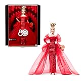 Barbie Signature Puppe, Sammelfigur zum 80. Jubiläum von Mattel in glitzerndem rotem Tüllkleid mit tropfenförmigen Ohrringen und hauchzarten Handschuhen, Blondes Haar, JBJ17
